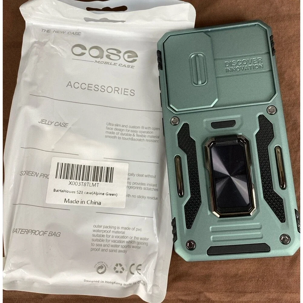 BaHaHouse Case Samsung Galaxy S23 W/Slide Camera Cover & Kickstand Alpine Green